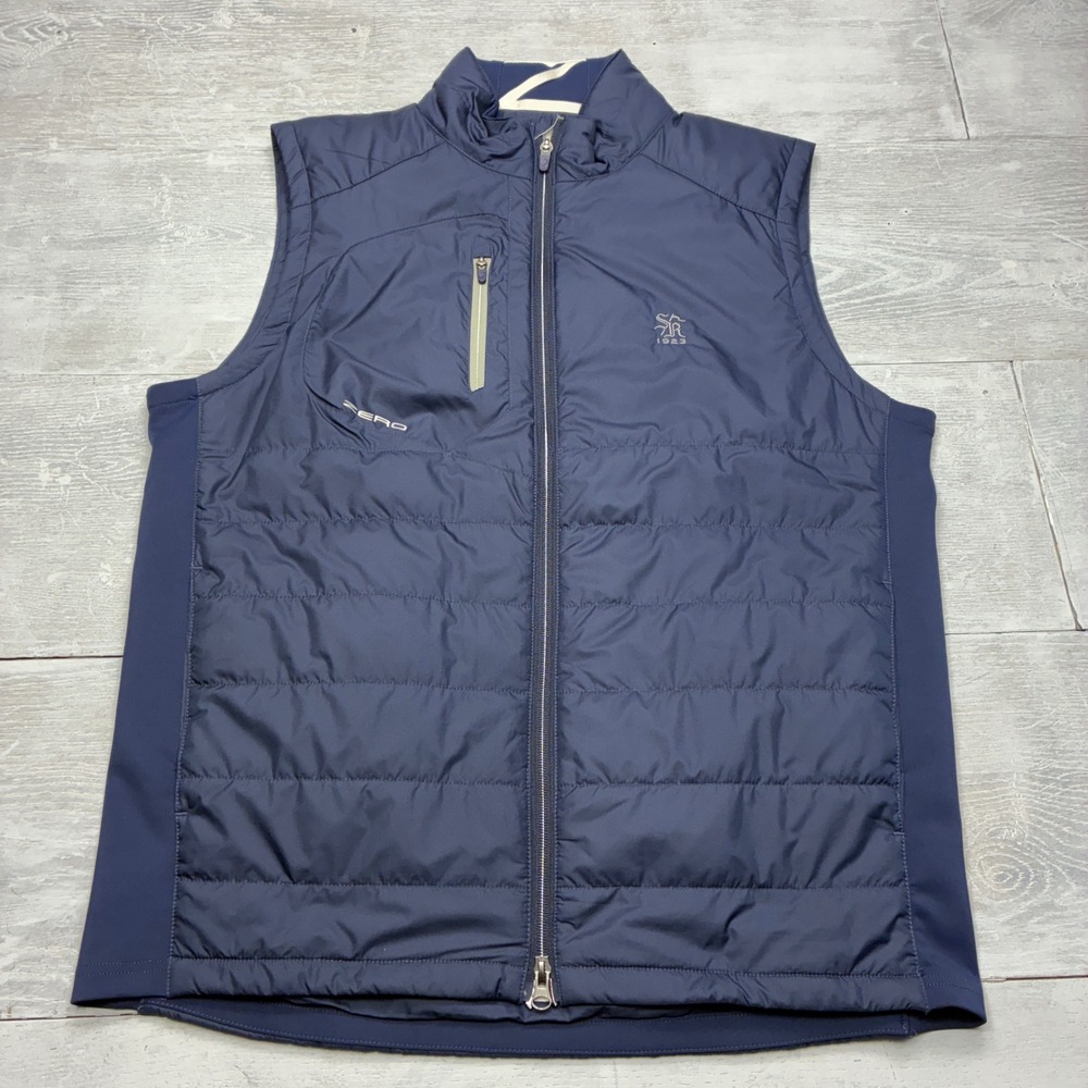Zero Restriction Golf Vest Mens L Navy Blue Primaloft Quilted Insulated Full Zip